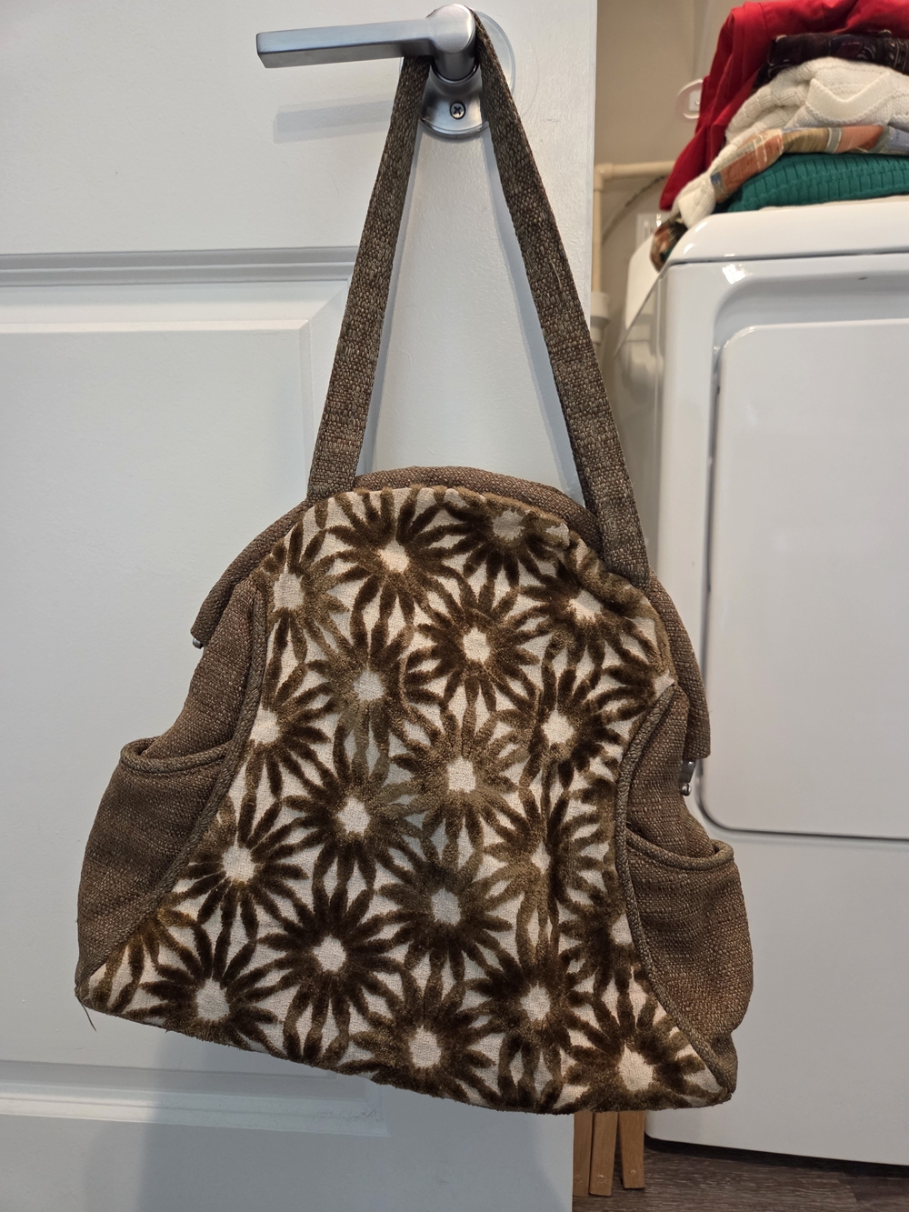Offhand Designs Brown Floral Carpet Bag Shoulder Tote Purse